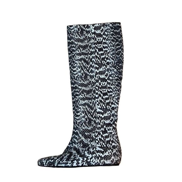 New Longchamp Leather Knee High Boots In Black/White - Picture 7 of 14